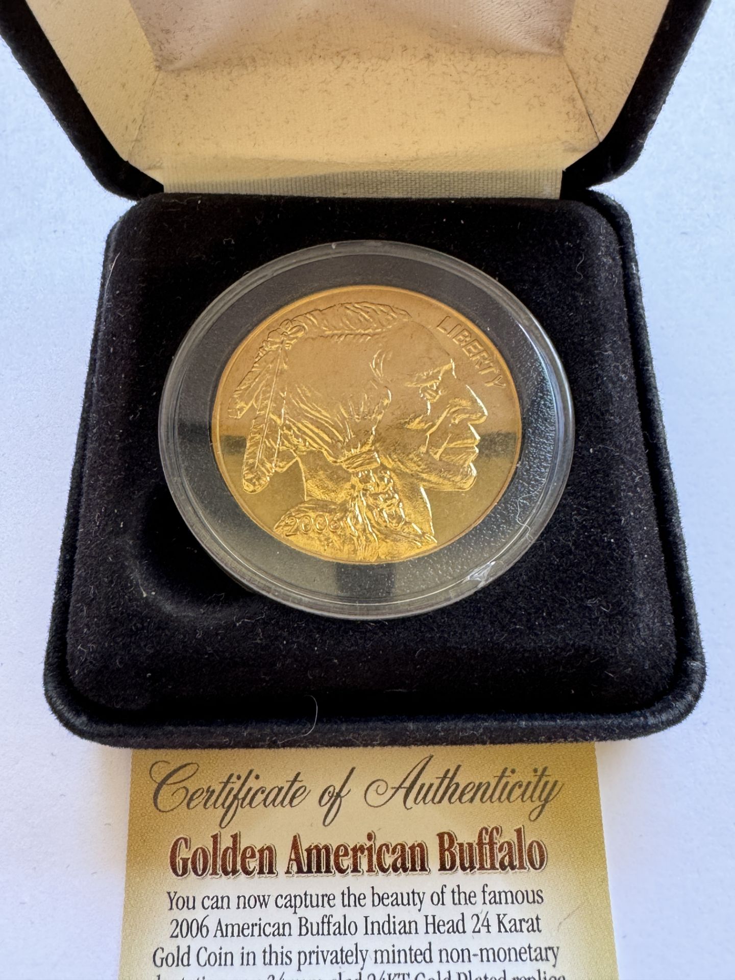 2006 $50 AMERICAN GOLD PLATED BUFFALO INDIAN HEAD COIN - CERTIFICATE IN BOX - Image 2 of 3