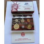 2000 UNITED STATES MINT SILVER PROOF SET COINS - CERTIFCATE OF AUTHENTICITY