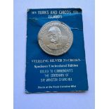 1974 STERLING SILVER 20 CROWN COIN - WINSTON CHURCHILL - TURKS AND CAICOS ISLANDS