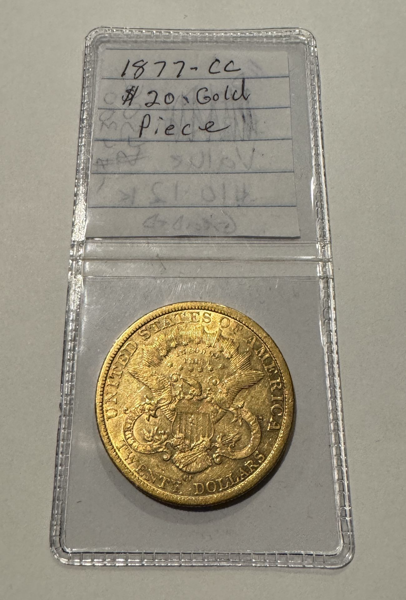 1877 CC $20 GOLD PIECE - LIBERTY HEAD - Image 2 of 2