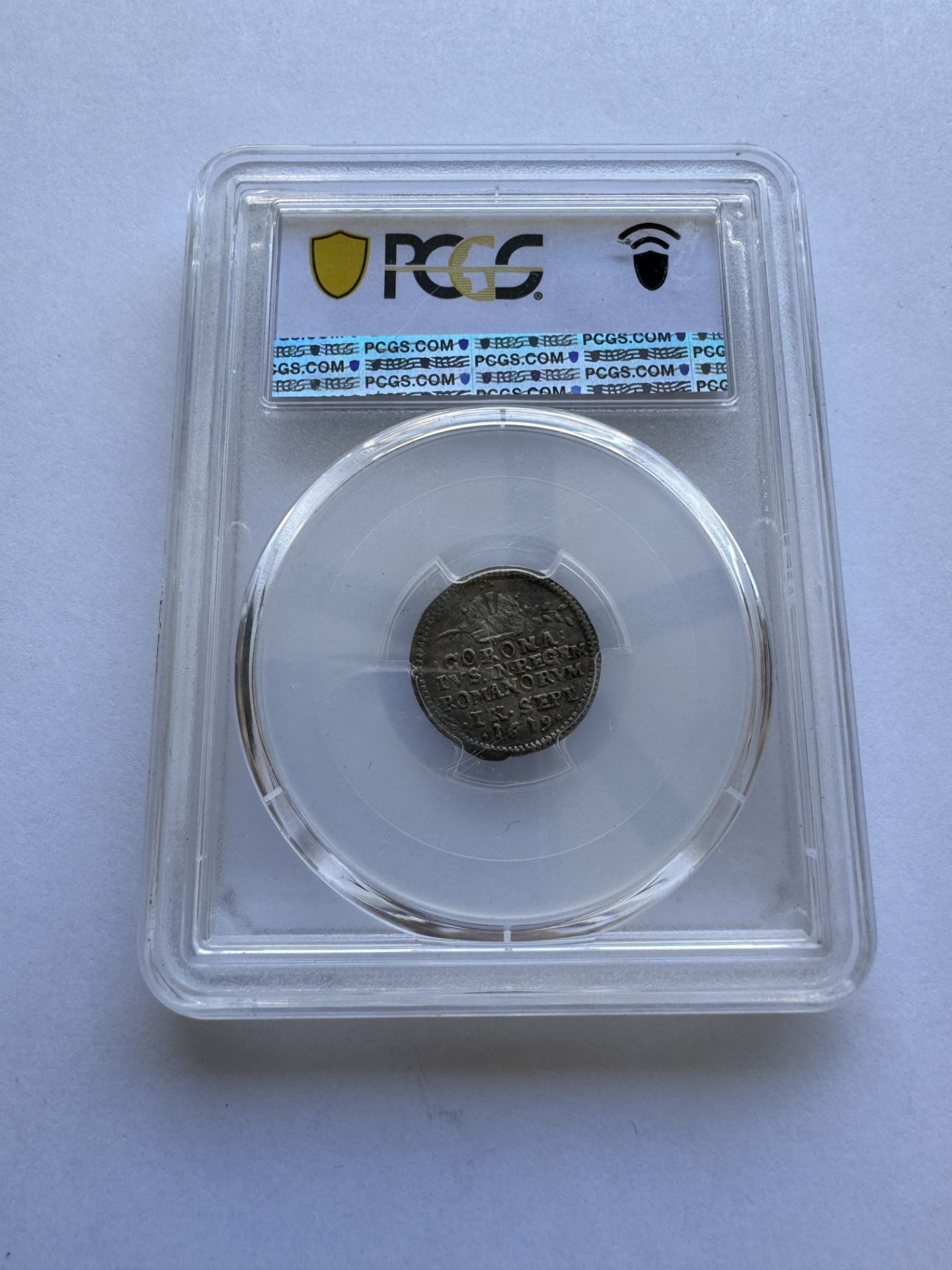 1619 FRANKFURT CORONATION OF FERDINAND II - HALF PFENNIG COIN PCGS MS61 PATTTERN COIN - Image 2 of 2