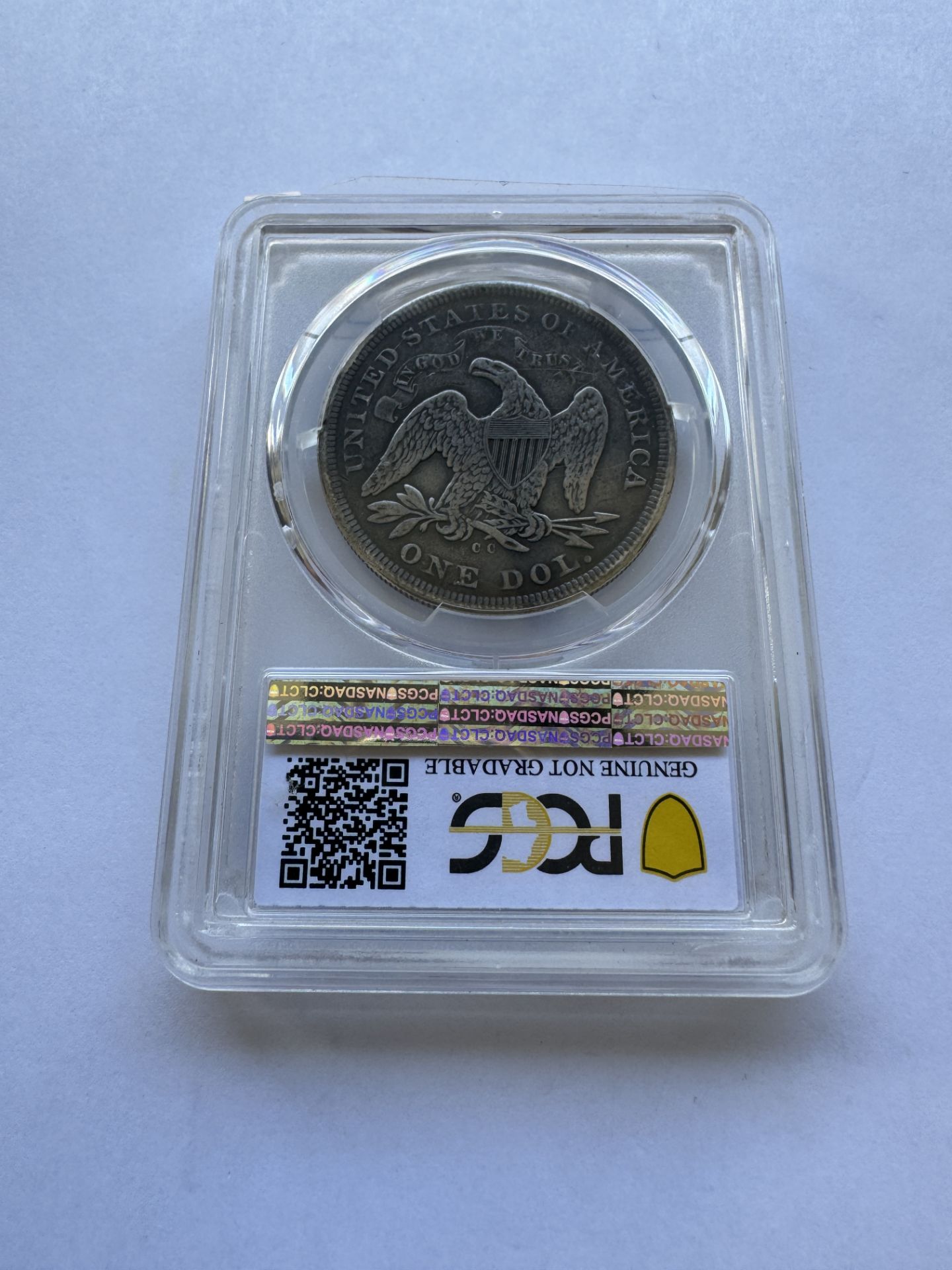 1871-CC 1$ LIBERTY SEATED SILVER DOLLAR COIN PCGS GENUINE - Image 2 of 2