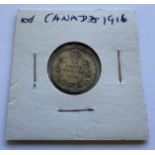 1916 CANADA 10 CENTS GEORGE V COIN