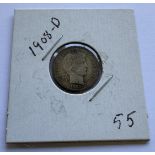 1908-D BARBER DIME COIN