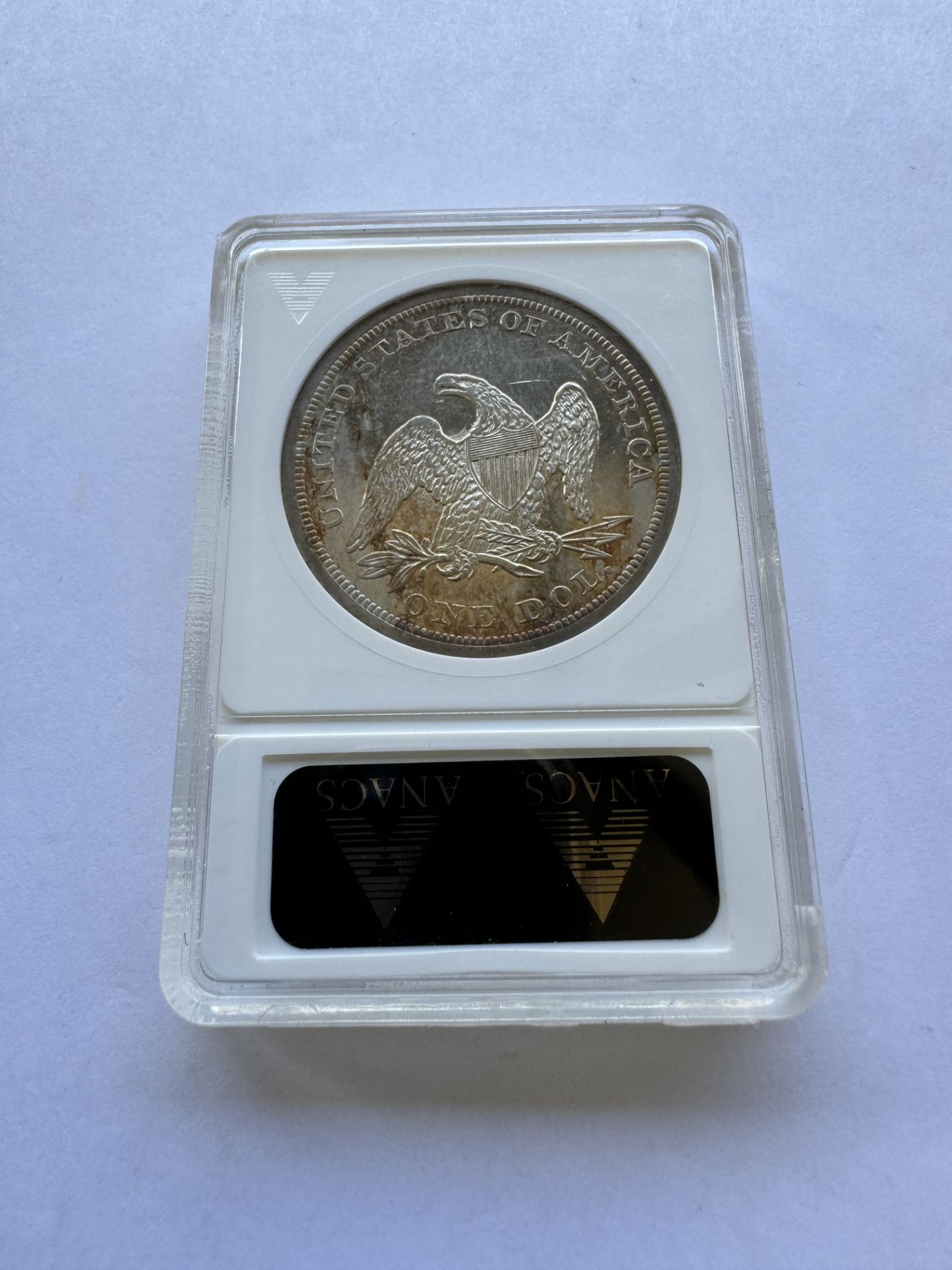1844 1$ LIBERTY SEATED SILVER DOLLAR COIN "DBL DIE OBV" AU 58 - Image 2 of 2