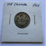 1914 CANADA 10 CENTS GEORGE V COIN