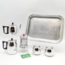 Vintage Towerbrite Balmoral tea set comprising aluminium tray, tea caddy, teapot, coffee pot