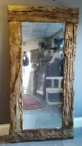 Large driftwood bevelled edge mirror with slight repairs. Measuring 100cm wide x 200cm high.