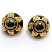 Fendi pair of gold tone & black enamel detailed earrings (for pierced ears) - 1.6cm diameter