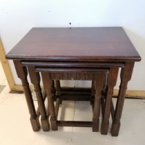 Nest of 3 oak tables, good used condition, largest 48 cm wide, 34 cm deep, 48 cm high, good used
