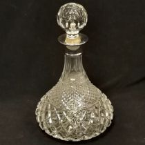 1977 silver collared crystal glass ships decanter by C J Vander Ltd - 27.5cm high ~ no obvious