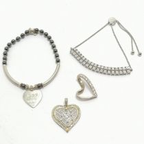 Silver jewellery - Annie Haak hematite bead bracelet, 2 heart pendants & white stone set