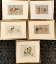 5 x 1880's hand coloured engravings of 'A frog he would a-wooing go' by Edmund Evans (1826-1905)