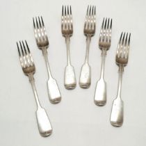 1859 Victorian Exeter silver set of 6 forks by James & Josiah Williams - 20.5cm & 408g