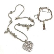 Silver charm bracelet (with 2 charms) t/w unmarked Indian silver necklace (50cm) with heart