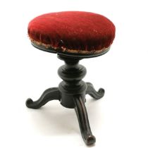 Revolving piano stool on 3 scroll legs with red velvet upholstery - 42cm wound to bottom ~ old