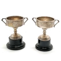 1936 + 1938 silver hallmarked sporting trophies on ebonised bases for Essendon Club - total height