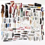 Large lifetime collection of penknives / sheath knives etc inc some antique, advertising, novelty,