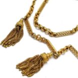 Antique fancy link gilt metal neckchain with 2 tassel detail - 60cm long & no obvious damage