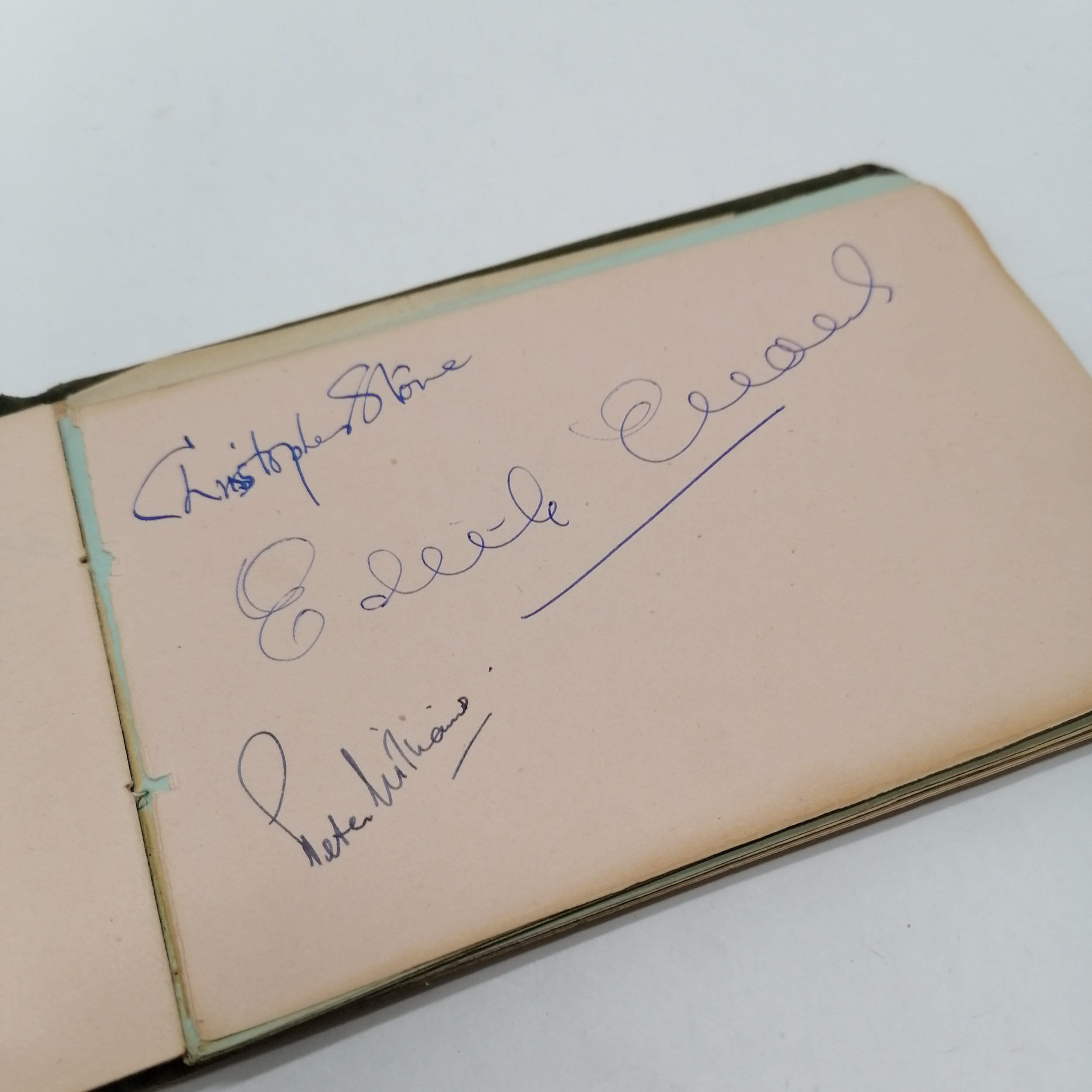 Vintage Autograph book with many signatures inc Peter Cushing, David Lean, Martha Raye, Gertrude - Image 24 of 33