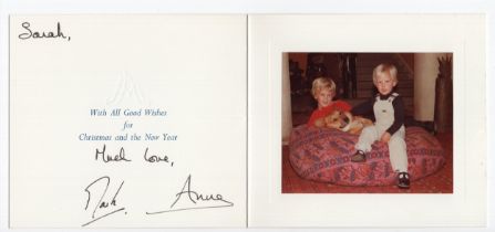 Princess Anne / Mark Phillips hand signed Christmas / New Year card 12.5cm x 14.5cm ~ Anne Elizabeth