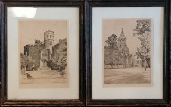 2 x framed engravings by Edward Burrow ~ The masters house & the chapel, Rugby - frame 41cm x 32.5cm