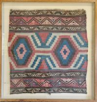 Armenian Zangezur late 19th century woven rug in a box frame (64cm x 60cm)