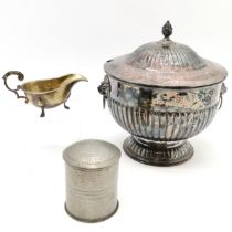 Elkington & Co silver plated tureen / punch bowl with lion mask handles & half fluted detail (27cm