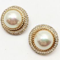 Christian Dior pair of mock mabe pearl / white stone clip on earrings - 3cm diameter