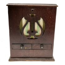 Vintage handmade wooden money box with 2 drawers and a mechanical mechanism and key - 27cm x 20cm