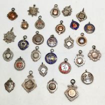 29 x silver fobs (inc some with unmarked gold detail and enamel detail) - inc football, darts,