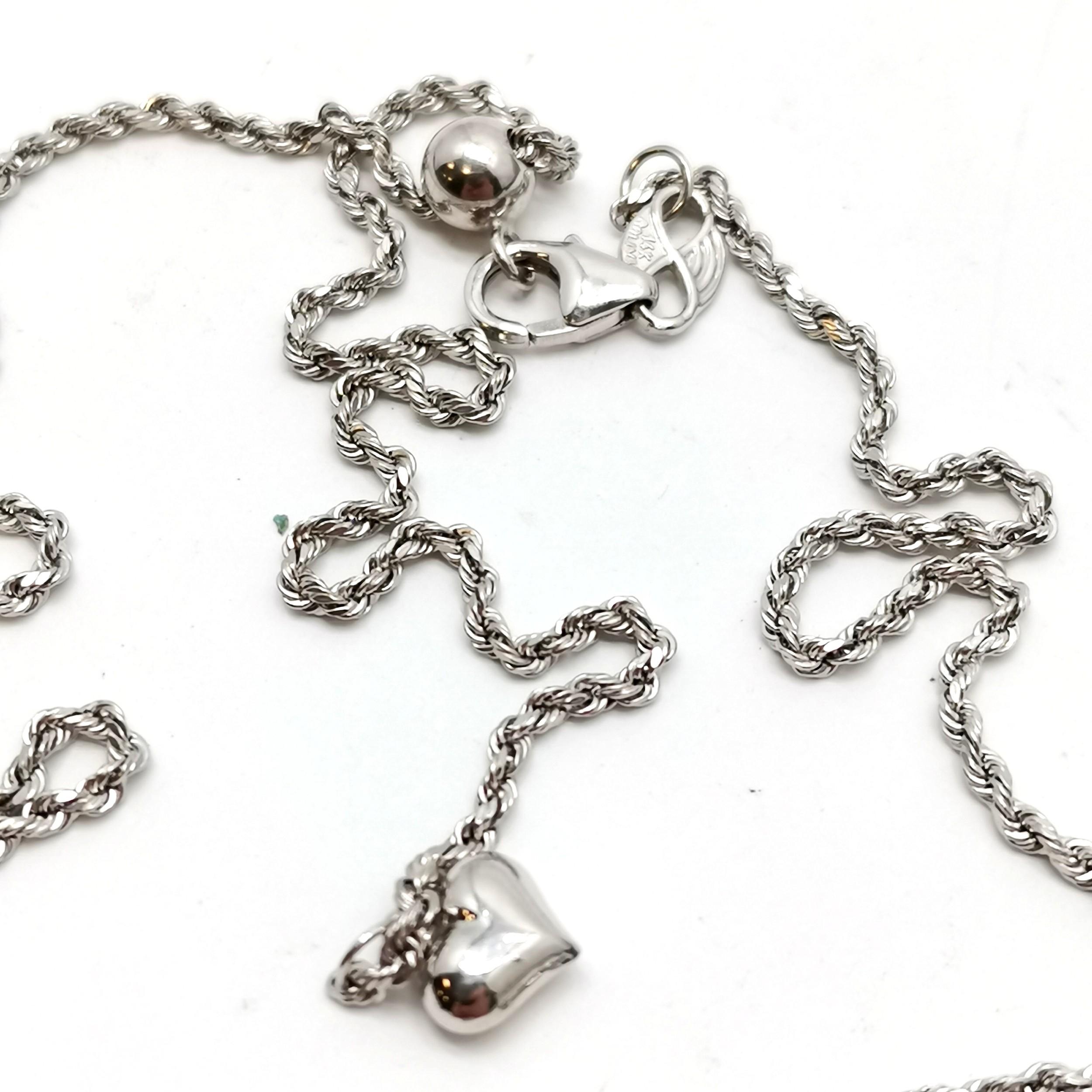 Bolivia 14ct white gold chain with heart pendant detail - 48cm + 11cm drop & 3.2g - Image 3 of 4