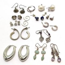14 x pairs of silver earrings inc Milor (Italian) large hoops (3.5cm), pearl, suns etc - 45g total