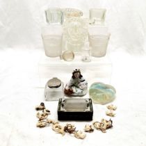 Miscellaneous to include Victorian glass salts, Art Nouveau stamp machine, paperweight , broken lamb