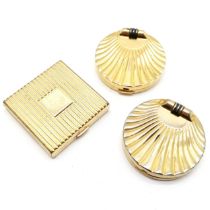Estee Lauder 3 x gold tone powder compacts - 2 are golden shell design (1 lacks catch) - in used