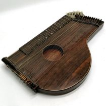 Antique rosewood 32 string zither with strung inlay detail 52cm x 31cm - 2 strings missing, damage
