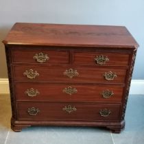 Antique Chippendale style mahogany chest of 2 short and 3 long graduated drawers on carved bracket