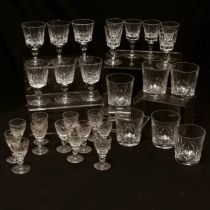 6 Thomas Webb whisky tumblers, 6 liquer glasses and 6 sherry glasses T/W 12 small cut glass liquer