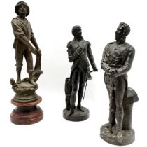 Pair of spelter figures, 1 of Nelson entitled Trafalgar, The Other of The Duke of Wellington