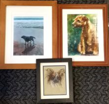 Pastel portrait Chihuahua dog, Joy Parsons, Watercolour of terrier & a print of a dog at the beach.