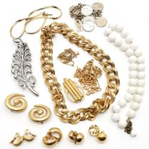 Qty of Monet jewellery inc gold tone necklaces, earrings, dress clip, coin bracelet (a/f) etc