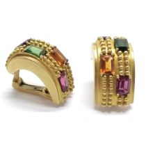 Unmarked gold (touch tests & acid tests as 22ct) pair of clip on earrings set with amethyst /