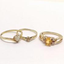 3 x 9ct hallmarked gold stone set rings inc heart shaped opal - total weight 5.1g - SOLD ON BEHALF
