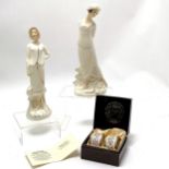 2 x Royal Doulton figurines HN3793 Sophie & HN3801 Eliza t/w boxed pair of Kinglsey enamel napkin