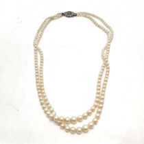 Double strand of graduated cultured pearls with a silver clasp - 44cm long ~ clasp has stones