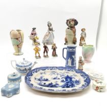 Lladro Daisa figure 19cm high (has losses to the umbrella) Antique blue and white meat platter (