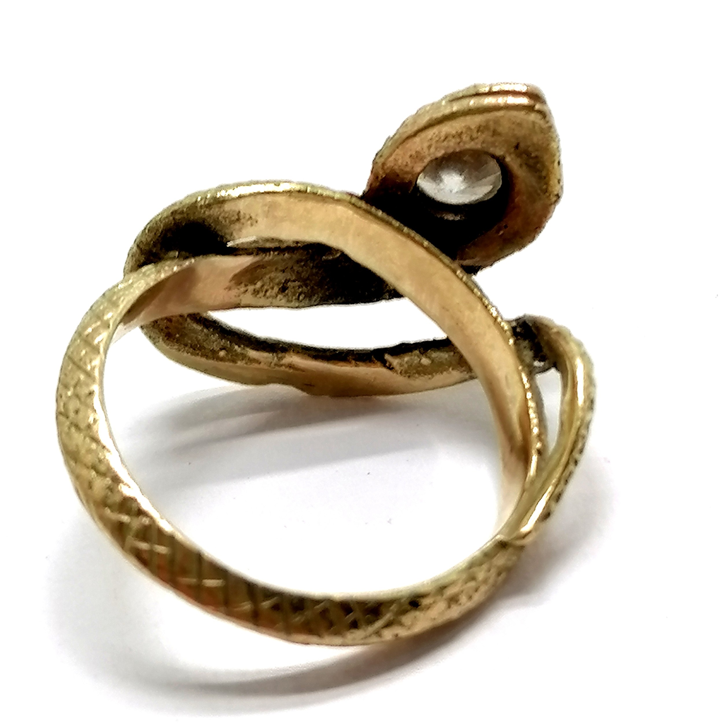 Snake Ring mit weißem Stein - Gelbgold vergoldet