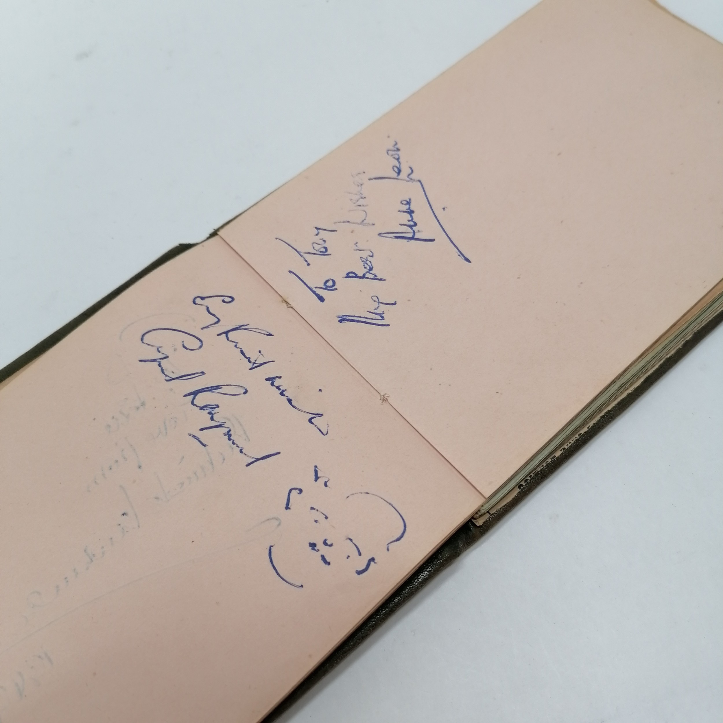 Vintage Autograph book with many signatures inc Peter Cushing, David Lean, Martha Raye, Gertrude - Image 29 of 33