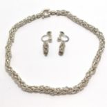 Silver fancy link neckchain (42cm) t/w matched unmarked earrings - 69g