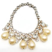 Scaasi white paste / mock pearl collar necklace - 36cm long